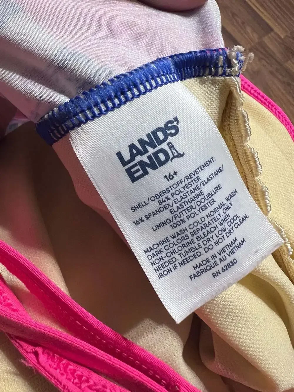 Lands' End Girl's Ruffle One Shoulder Bikini Sz 16+ Electric Blue Fun Floral